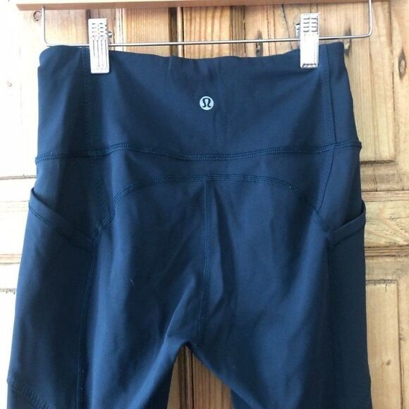 Lululemon Size 4 Jewel Tone Blue Leggings‎ Athletic Side Leg Pockets Gym FLAWED - Picture 8 of 9